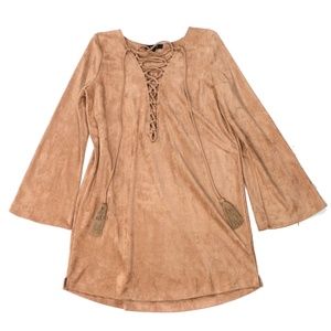 Olivaceous brown suede shift dress $68.00 Retail